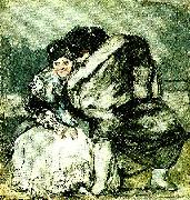 Francisco de goya y Lucientes sittande kvinna och man i slangkappa oil on canvas